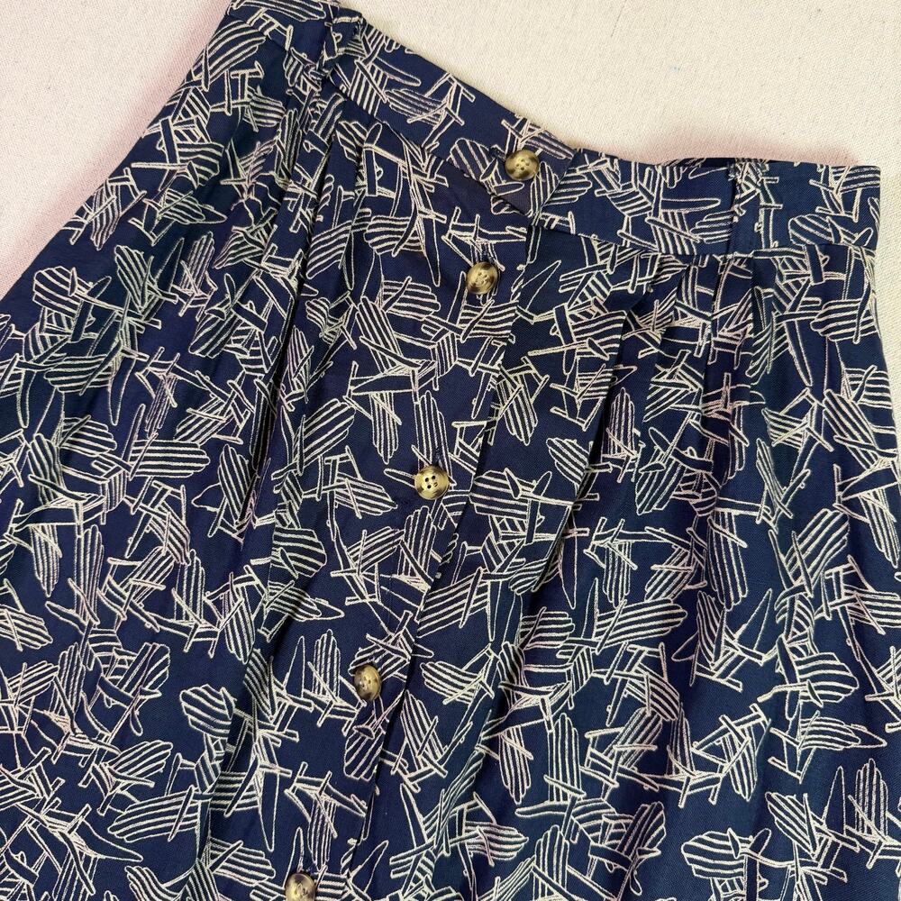Vintage 90s Adirondack Linen Blend Midi Skirt Women's 6P Button Front Coastal